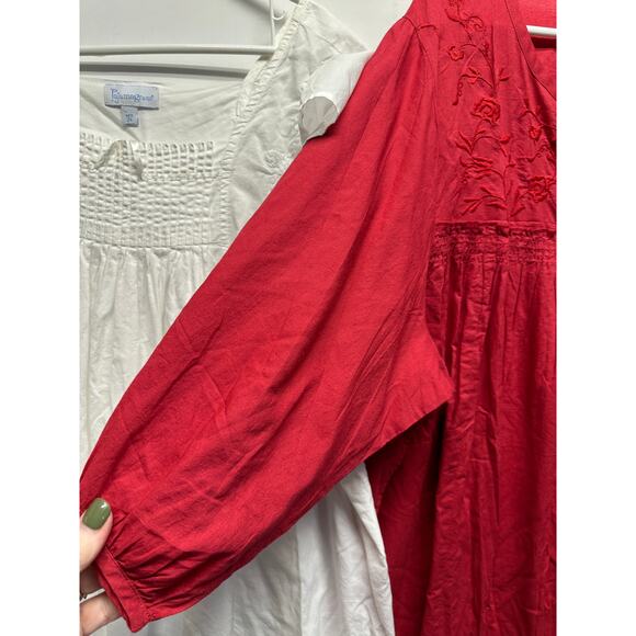 Lot of 2 Women Nightgowns Pajamagrams 2X Red White Cottage Cozy Cotton - Picture 7 of 8